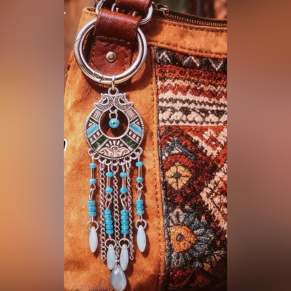 Boho Turquoise Beaded Silver Dreamcatcher Pursecharm or key chain
